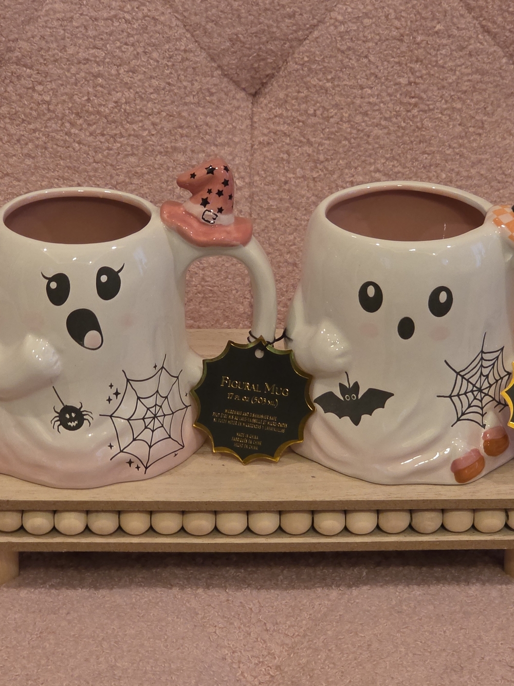 Pink-o-ween (Halloween) Ghost Ceramic Mugs - White/Pink